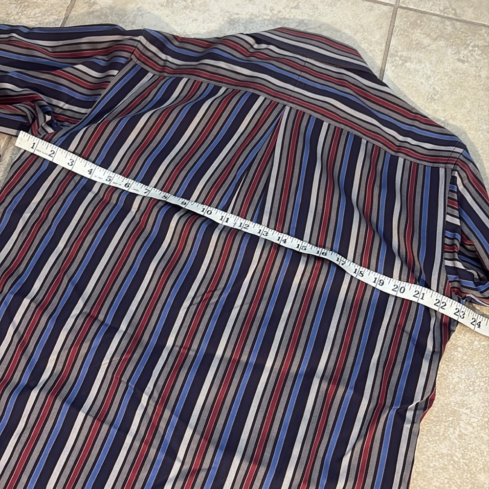 Murano Men's Striped Button Down Shirt - Blue, Red, Black - Picture 15 of 15